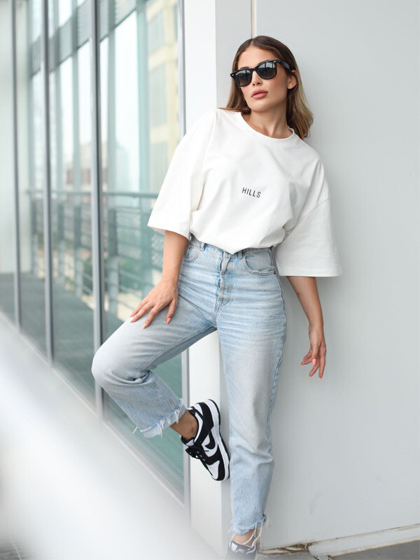 Hills Oversize Baskılı %100 Pamuk Kumaş Unisex Tişört 