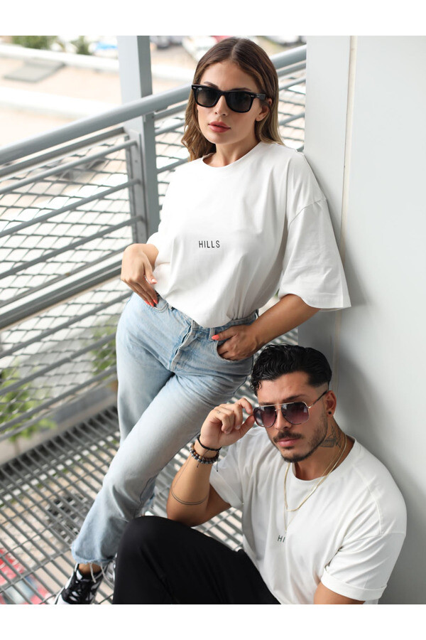 Hills Oversize Baskılı %100 Pamuk Kumaş Unisex Tişört 