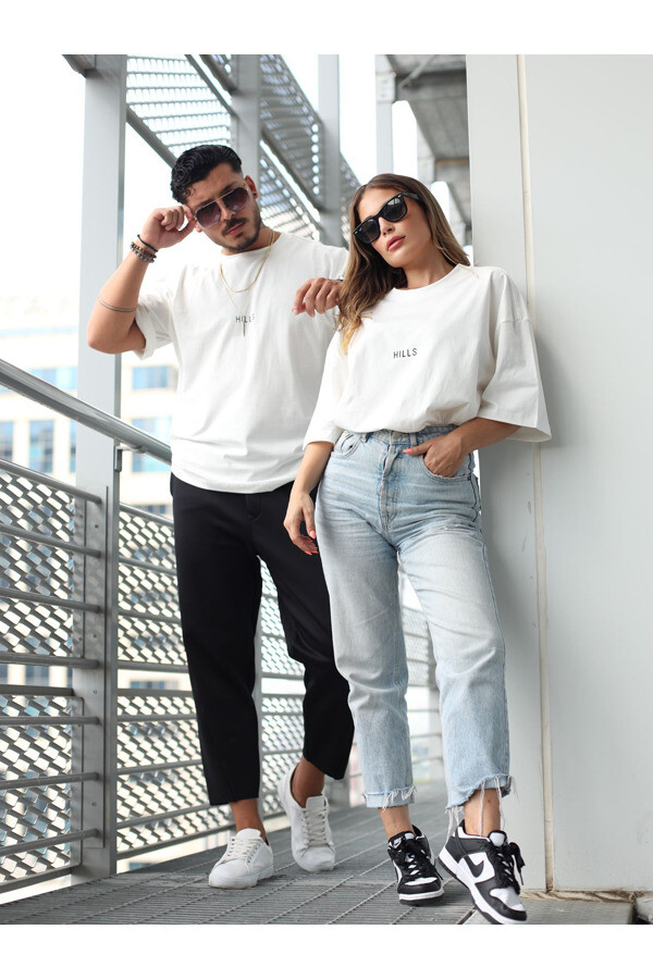 Hills Oversize Baskılı %100 Pamuk Kumaş Unisex Tişört 
