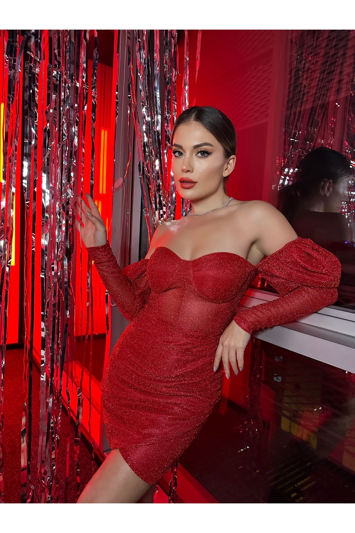 Hills Party Collectıon Kırmızı Ayarlanabilir Omuz Detaylı Elbise