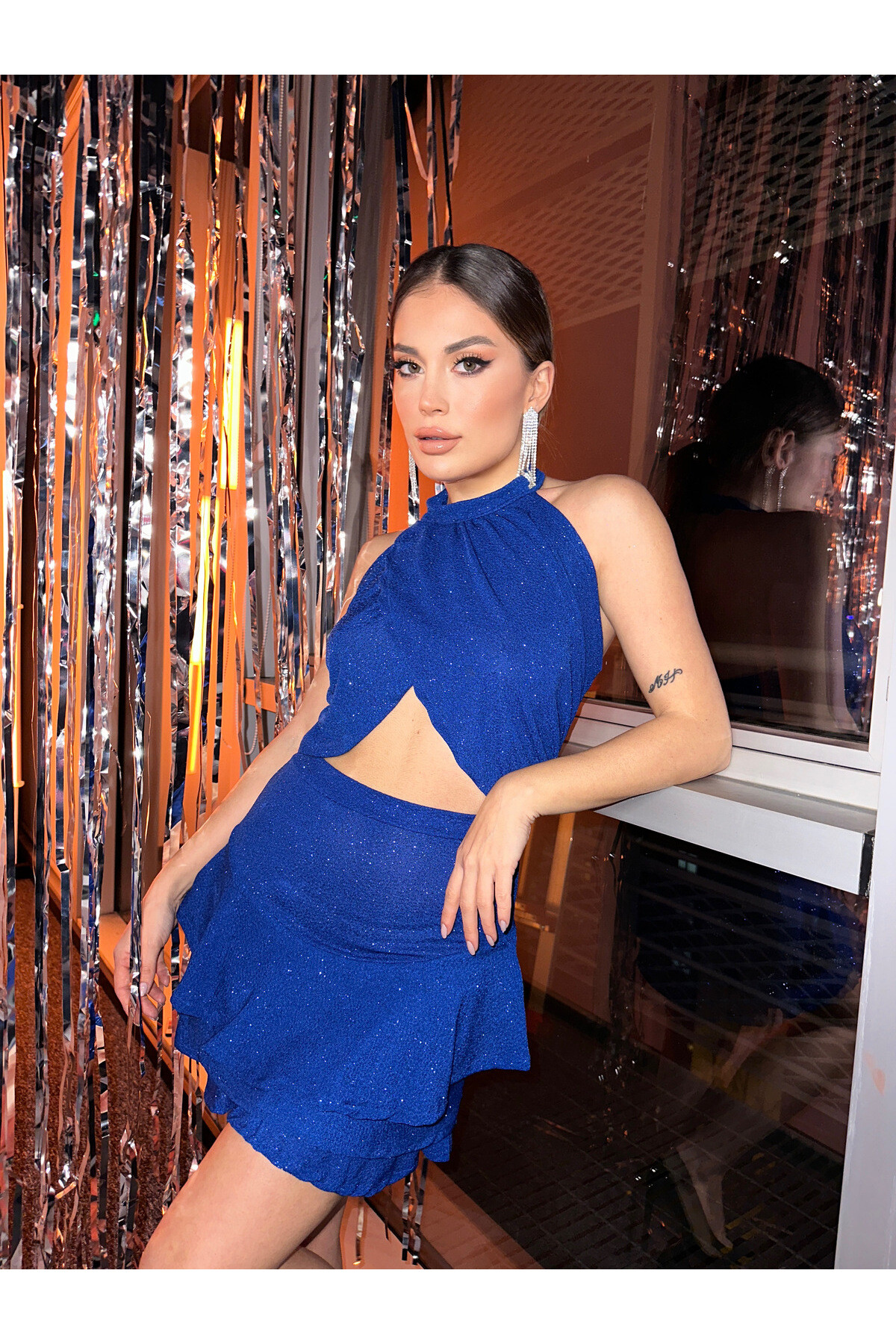 Hills Party Collectıon Mavi Pencere Detaylı Elbise