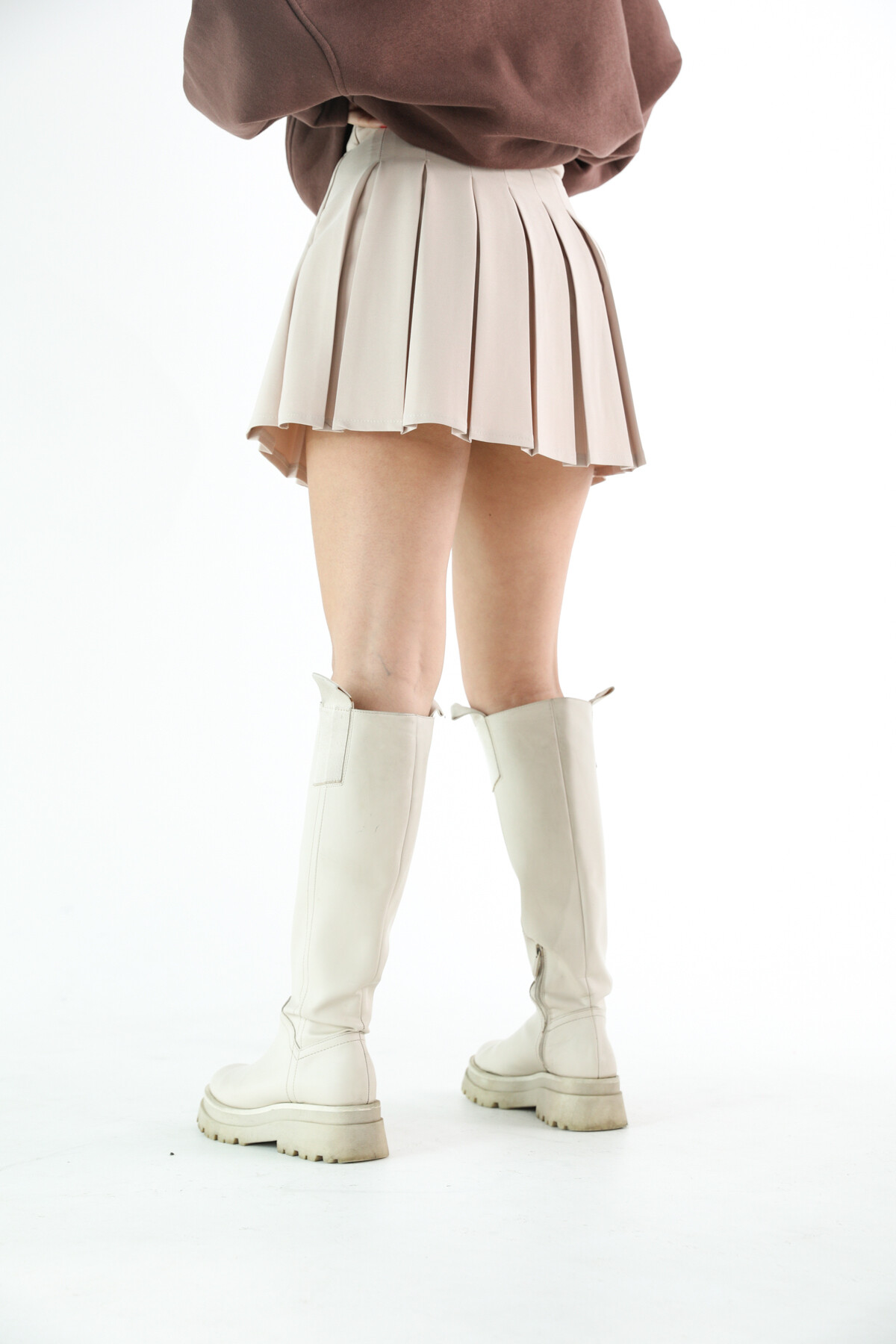 Kadın A Kesim Piliseli Mini Etek Taş