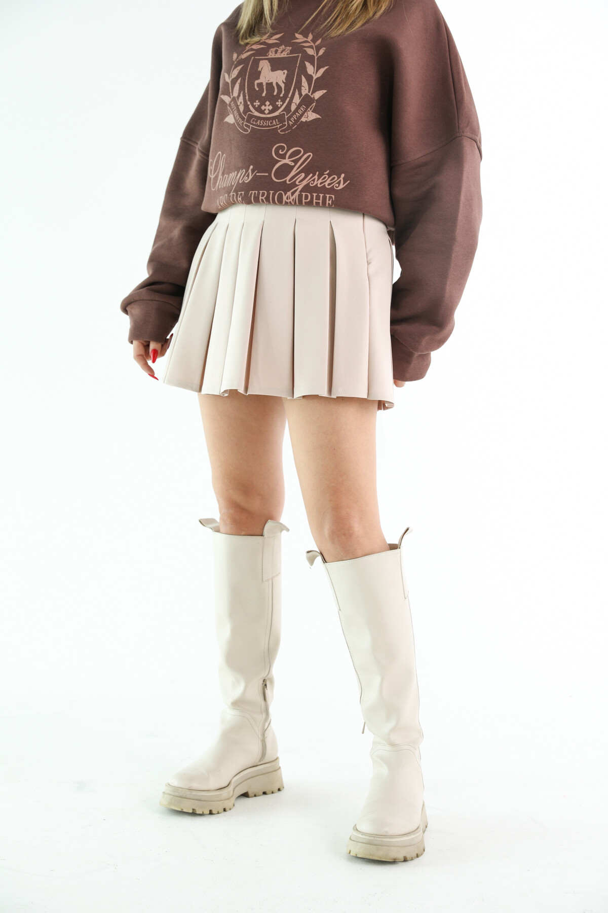 Kadın A Kesim Piliseli Mini Etek Taş