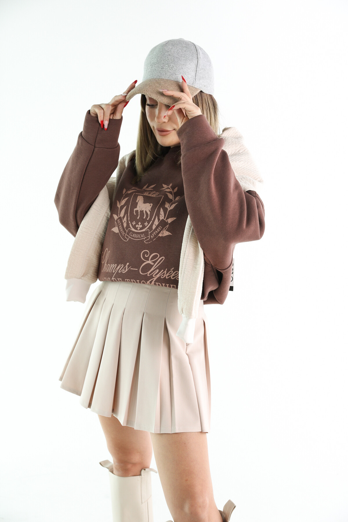 Kadın A Kesim Piliseli Mini Etek Taş