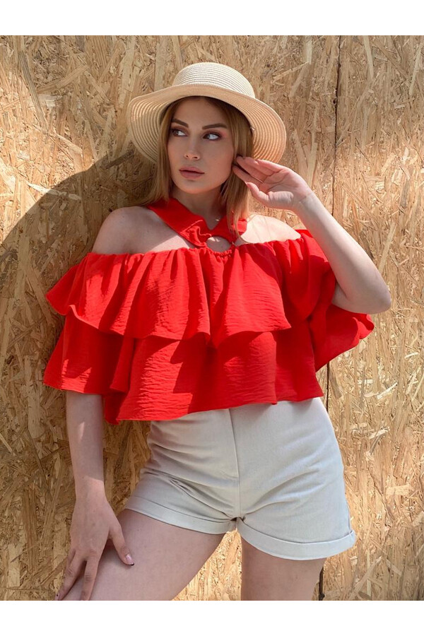 Kadın Aerobin Çapraz Detay Bluz 