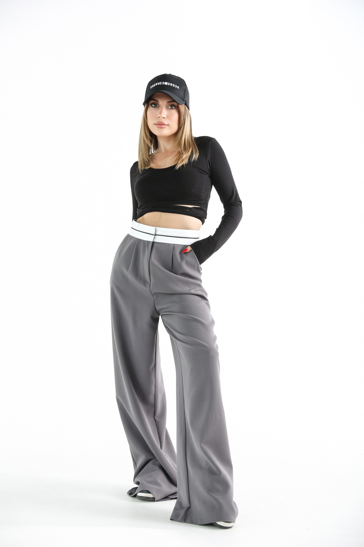 Kadın Bel Bağlamalı Uzun İpli Bluz Siyah