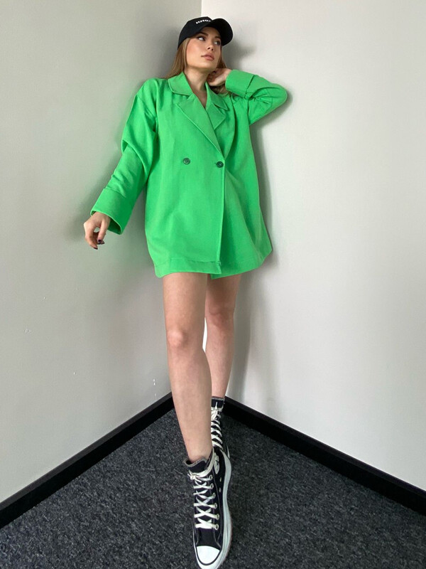 Kadın Hardal Sarısı Keten Blazer Ceket Yeşil