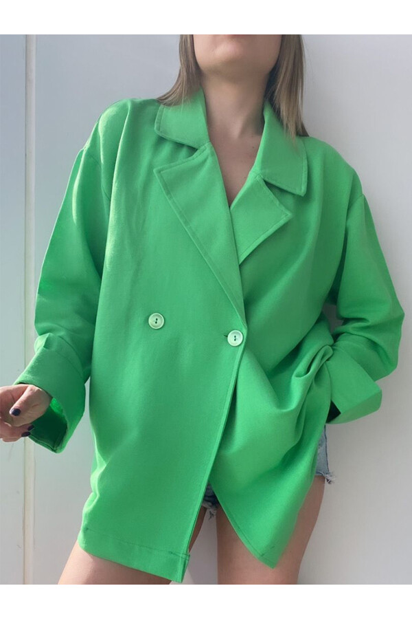 Kadın Hardal Sarısı Keten Blazer Ceket Yeşil