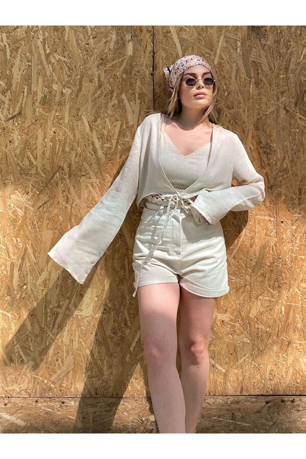 Kadın Keten Kumaş 2 li Büstiyer Takım 