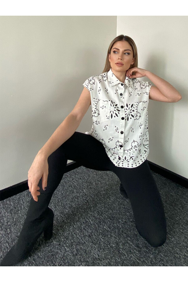 Kadın Nakış Detaylı Desenli Keten Gömlek 