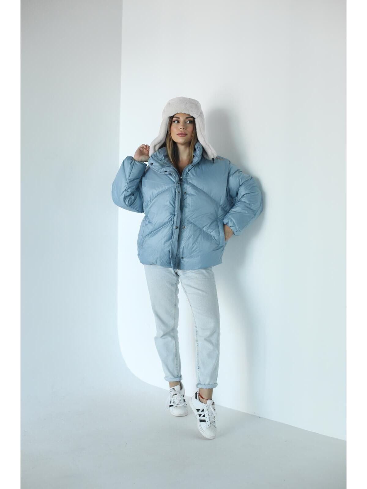 Kadın Oversize Şişme Puffy Mont Mavi
