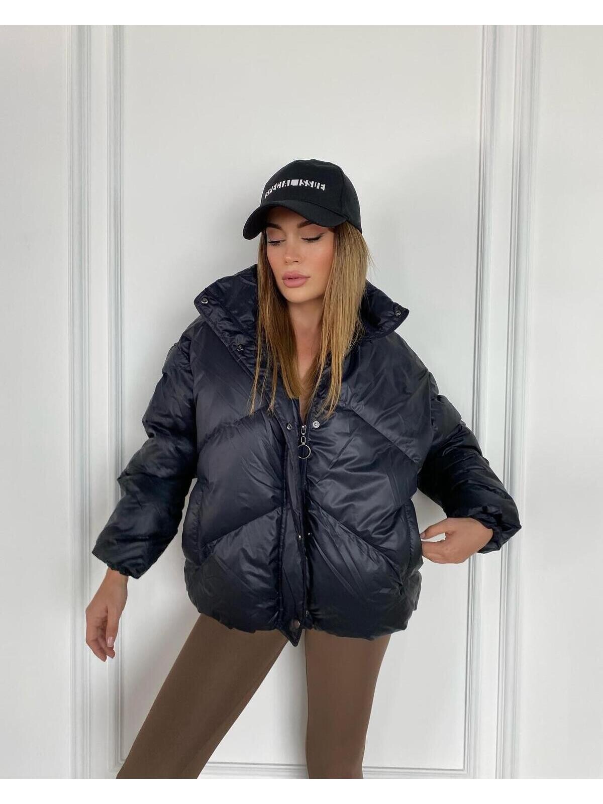 Kadın Oversize Şişme Puffy Mont Siyah