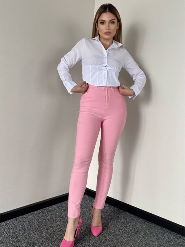 Kadın Pembe Ekstra Yüksek Bel Likralı Slim Flare Jean 