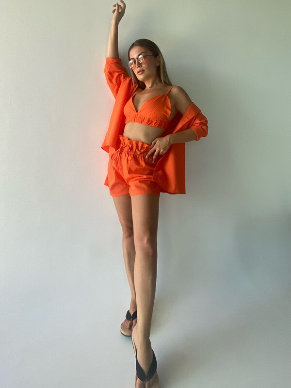 Kadın  Poplin 3lü Takım Turuncu