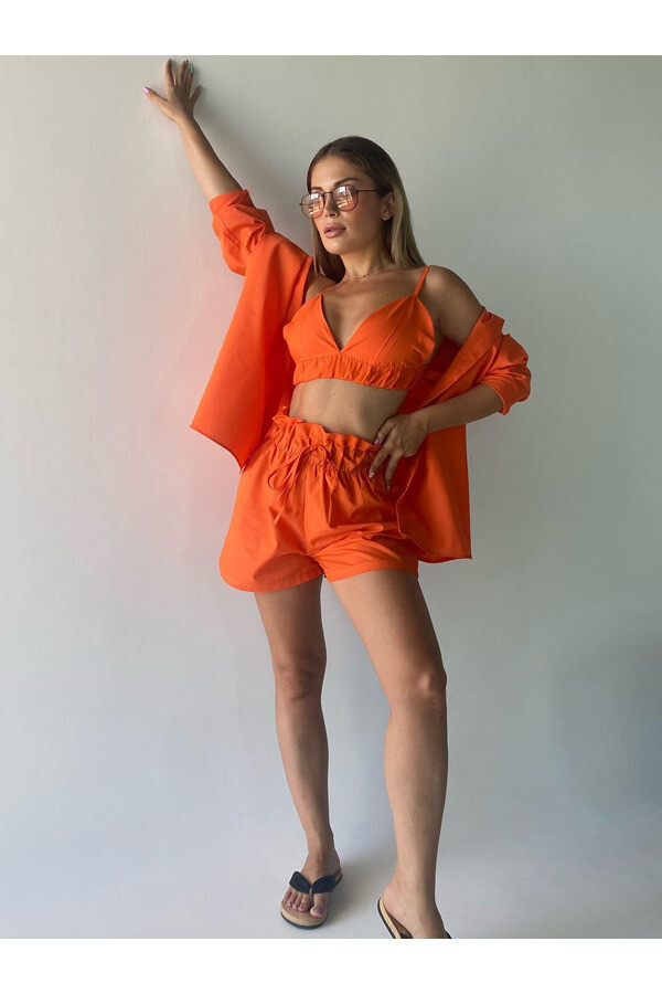 Kadın  Poplin 3lü Takım Turuncu