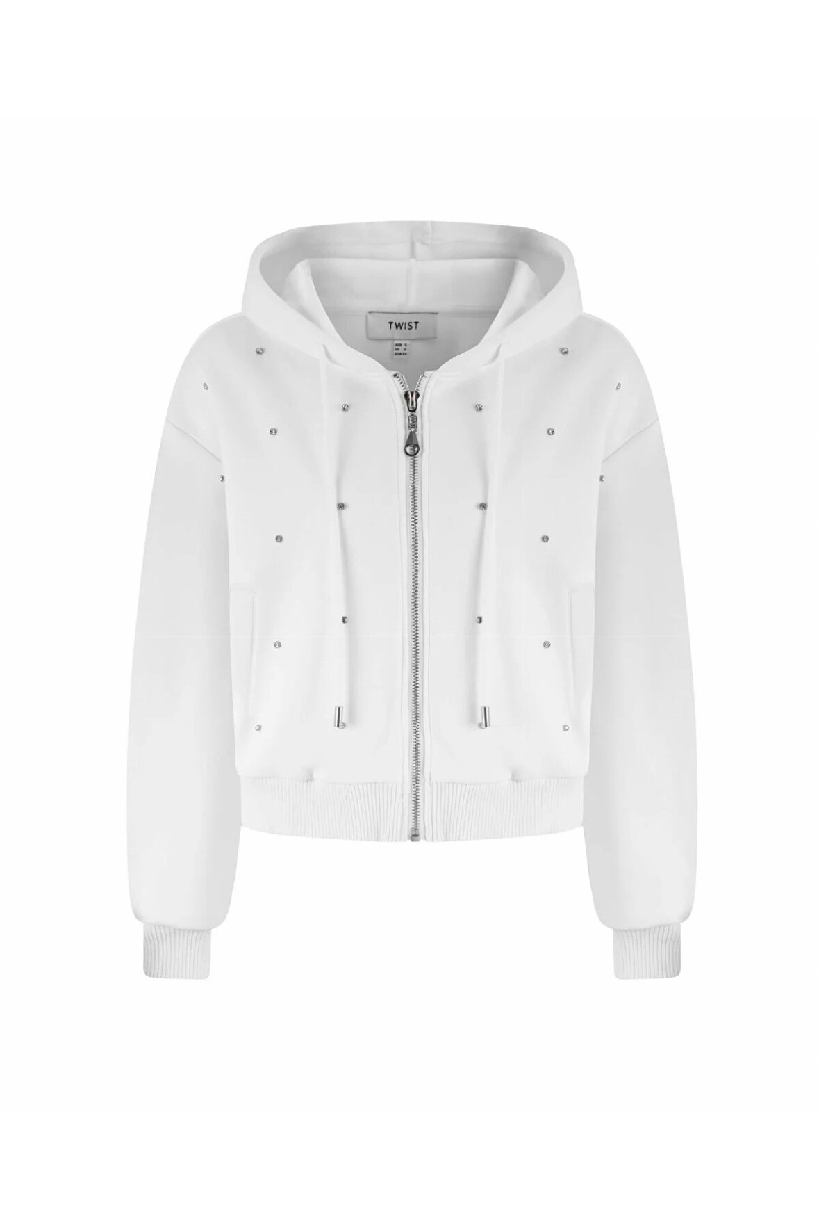 Kadın Taş Baskılı Şardonlu Sweatshirt  Beyaz