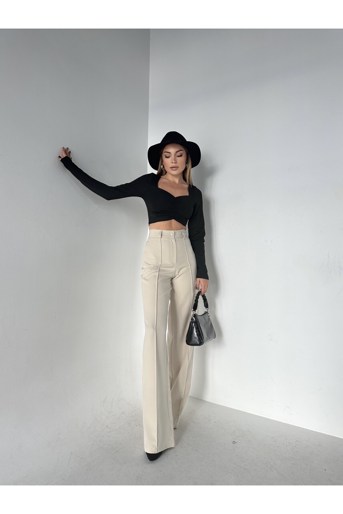 Kadın Taş Rengi Yüksek Bel Palazzo Pantolon  Taş