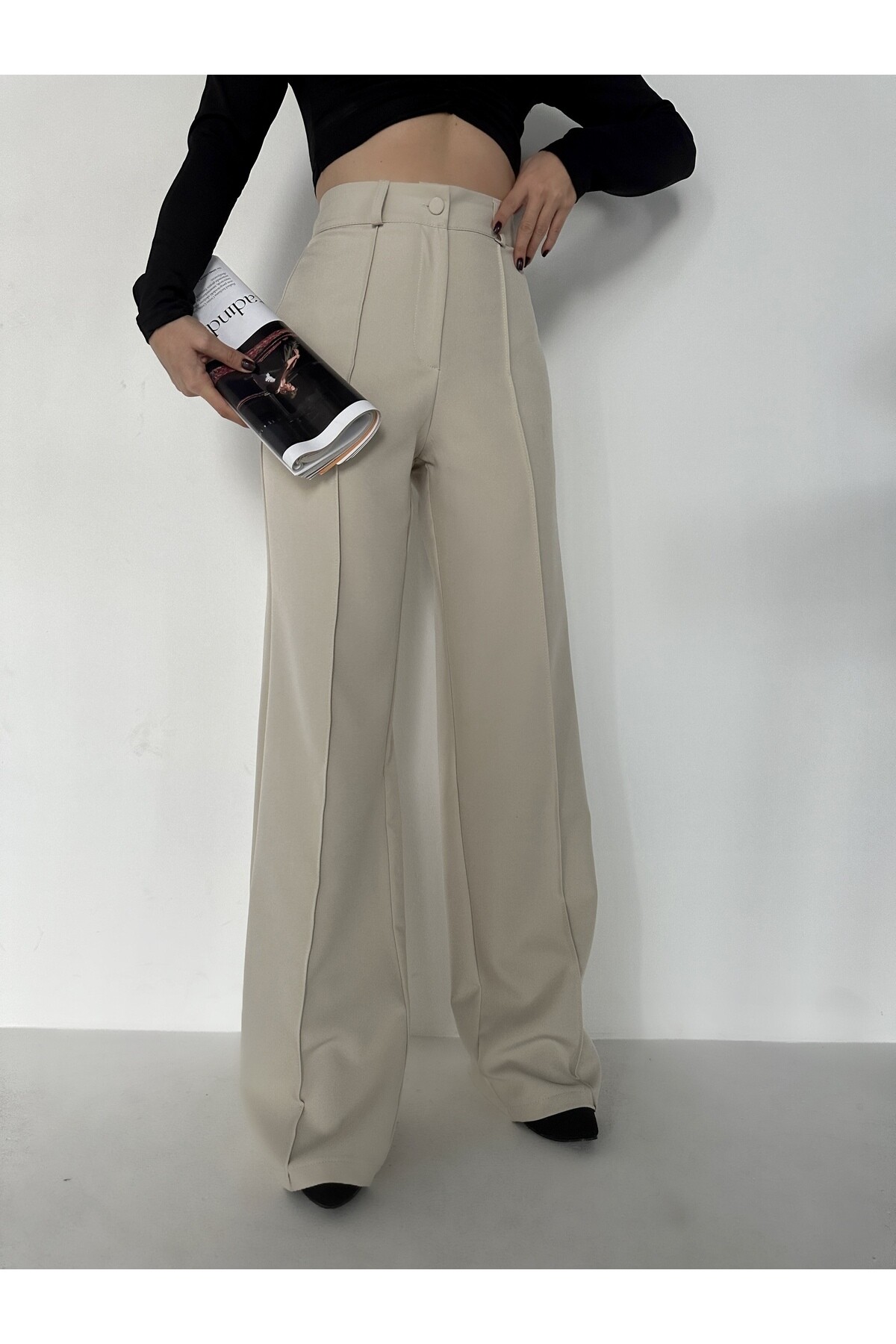 Kadın Taş Rengi Yüksek Bel Palazzo Pantolon  Taş