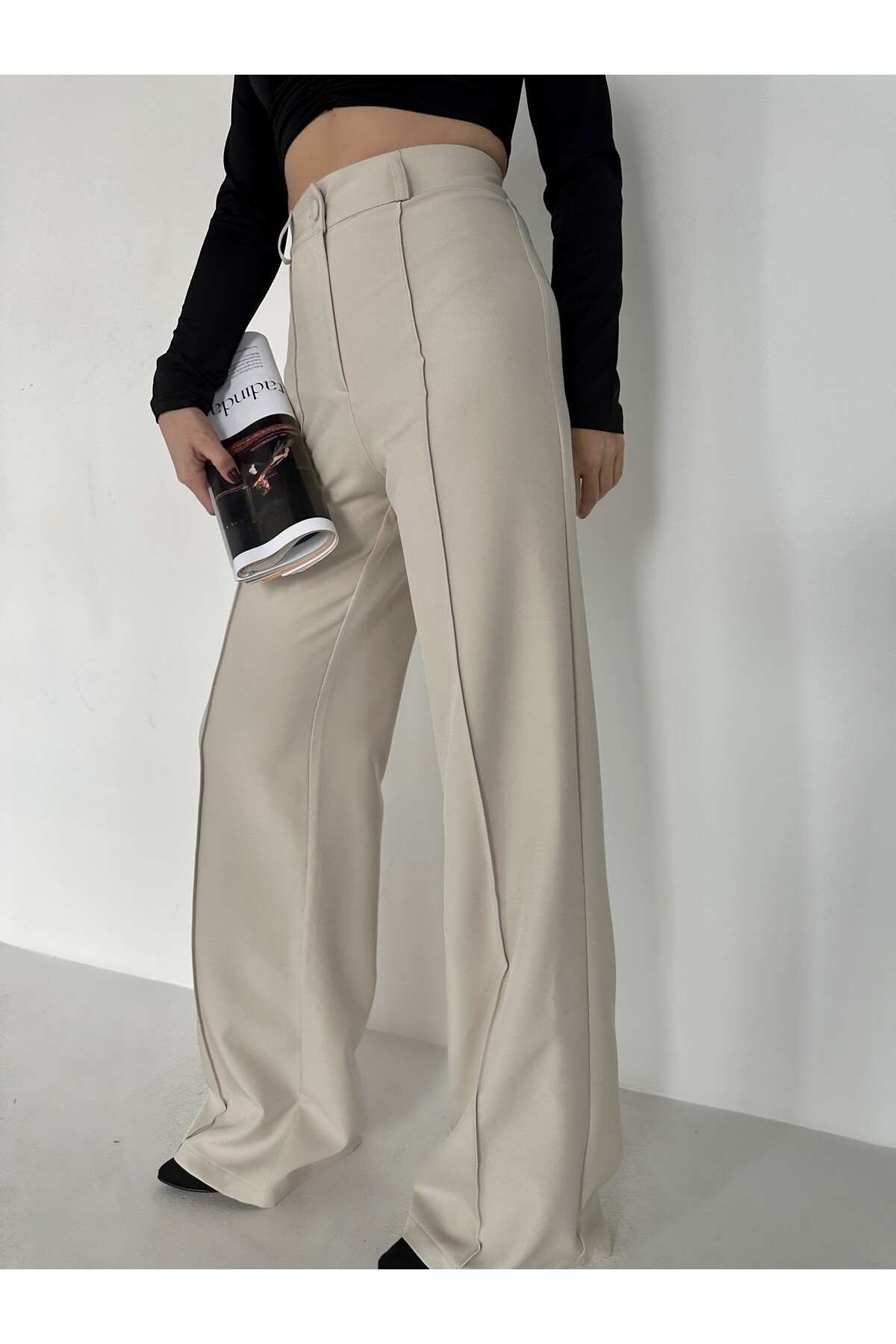 Kadın Taş Rengi Yüksek Bel Palazzo Pantolon  Taş