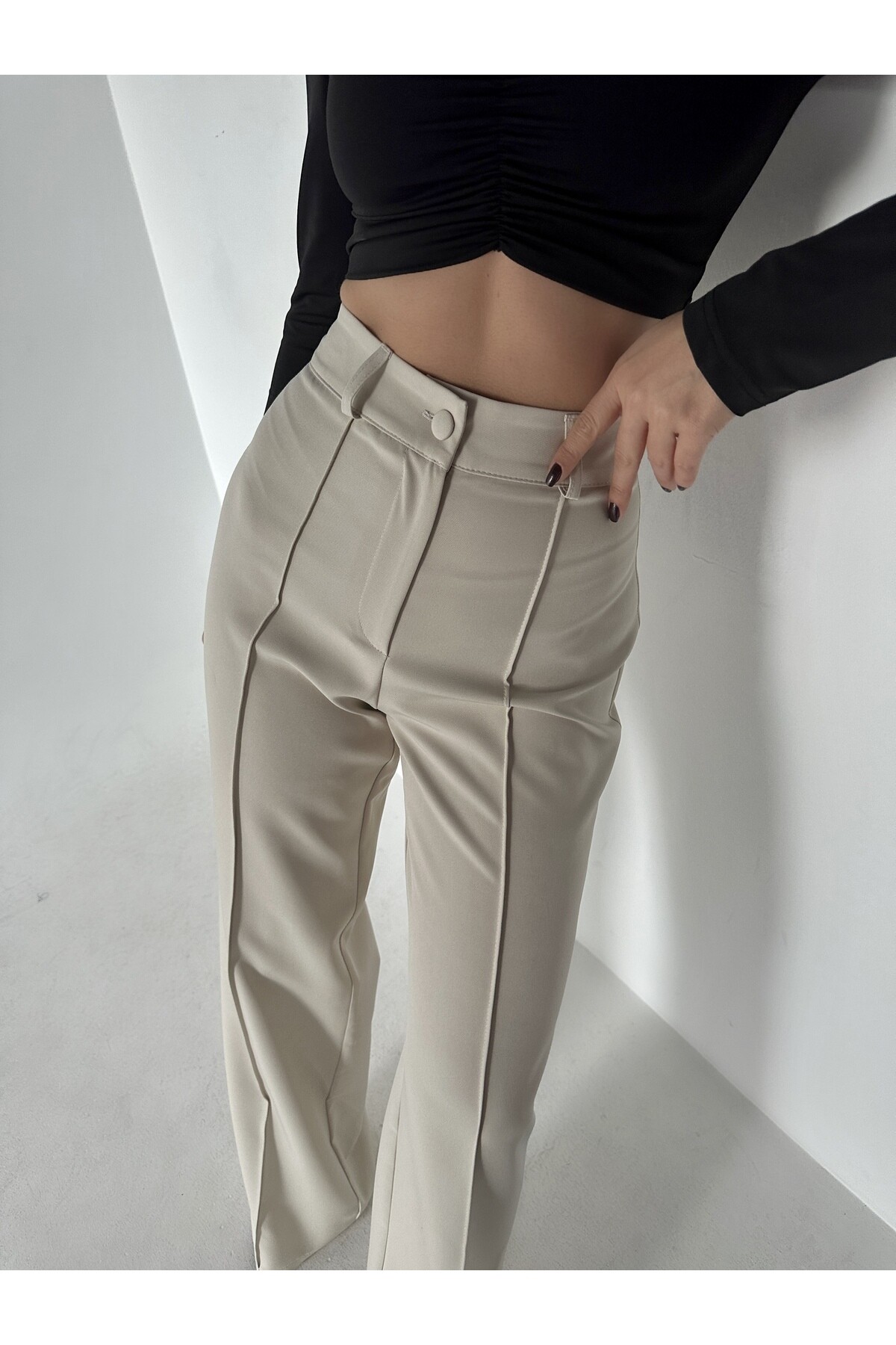 Kadın Taş Rengi Yüksek Bel Palazzo Pantolon  Taş