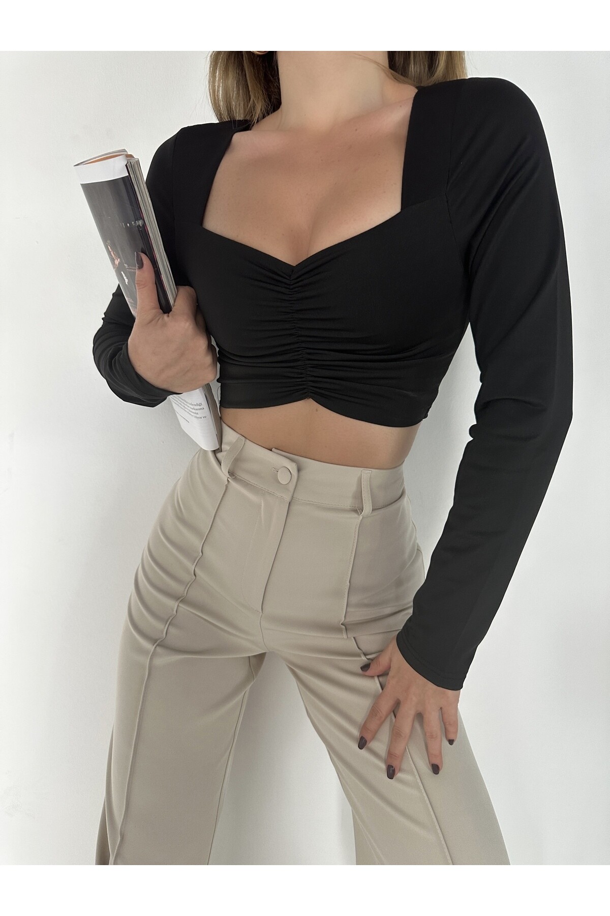 Kadın Taş Rengi Yüksek Bel Palazzo Pantolon  Taş