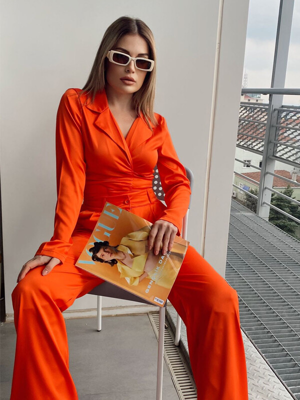 Kadın Turuncu Alt-Üst Saten Takım