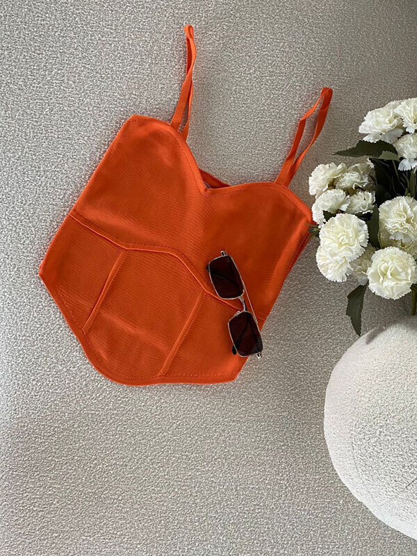 Kadın Turuncu Askılı Triko Bluz 