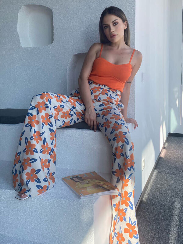 Kadın Turuncu Askılı Triko Bluz 