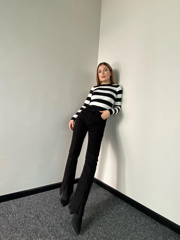 Siyah Yüksek Bel Slim Flare Jean 