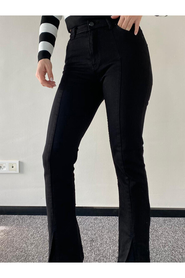 Siyah Yüksek Bel Slim Flare Jean 