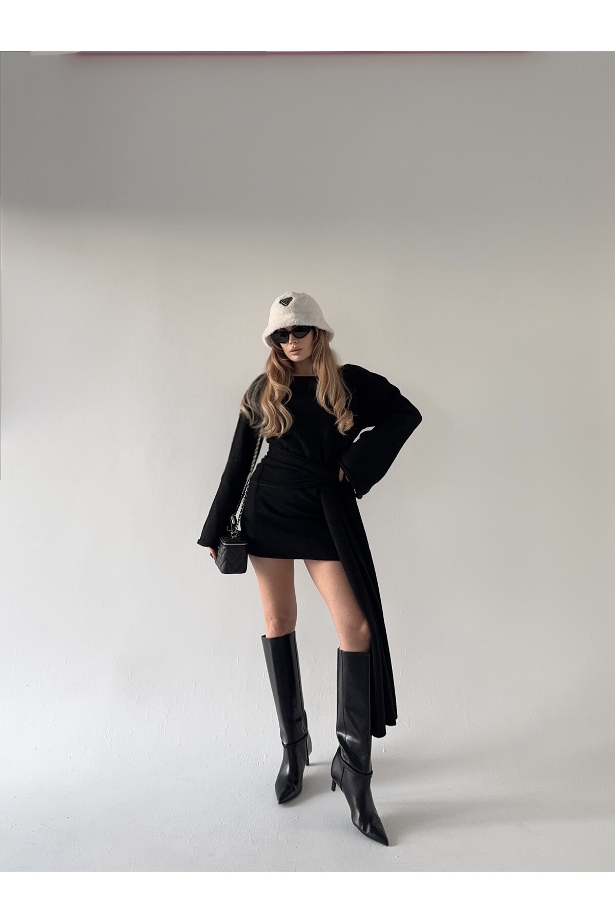 Bağlamalı Yün Karışımlı Triko Elbise