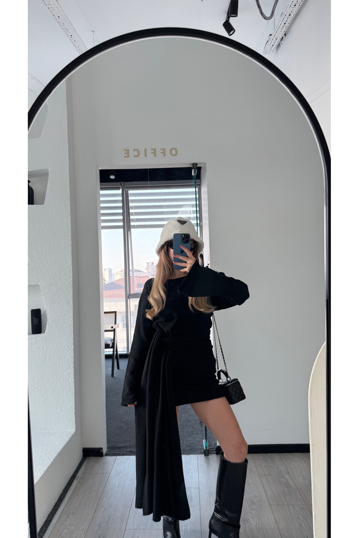 Bağlamalı Yün Karışımlı Triko Elbise