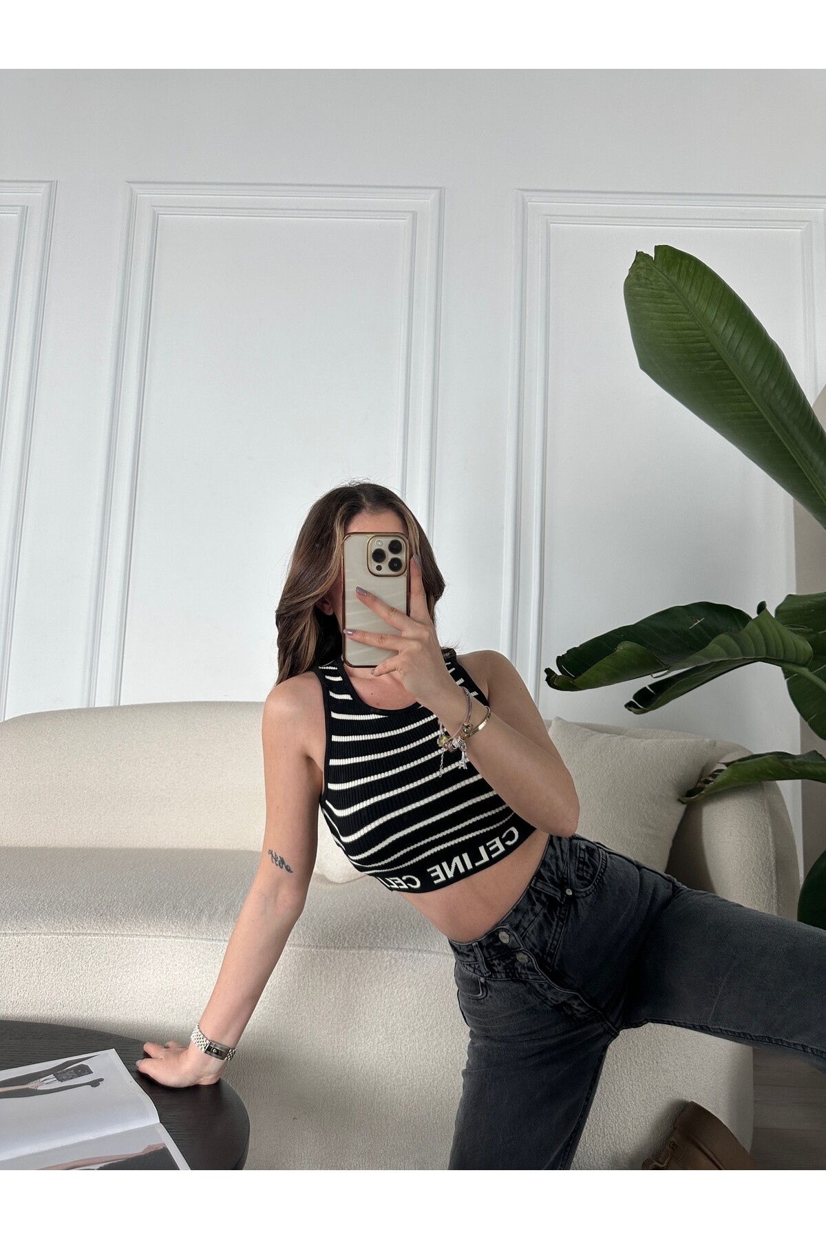 Beli Lastikli Triko Crop Siyah