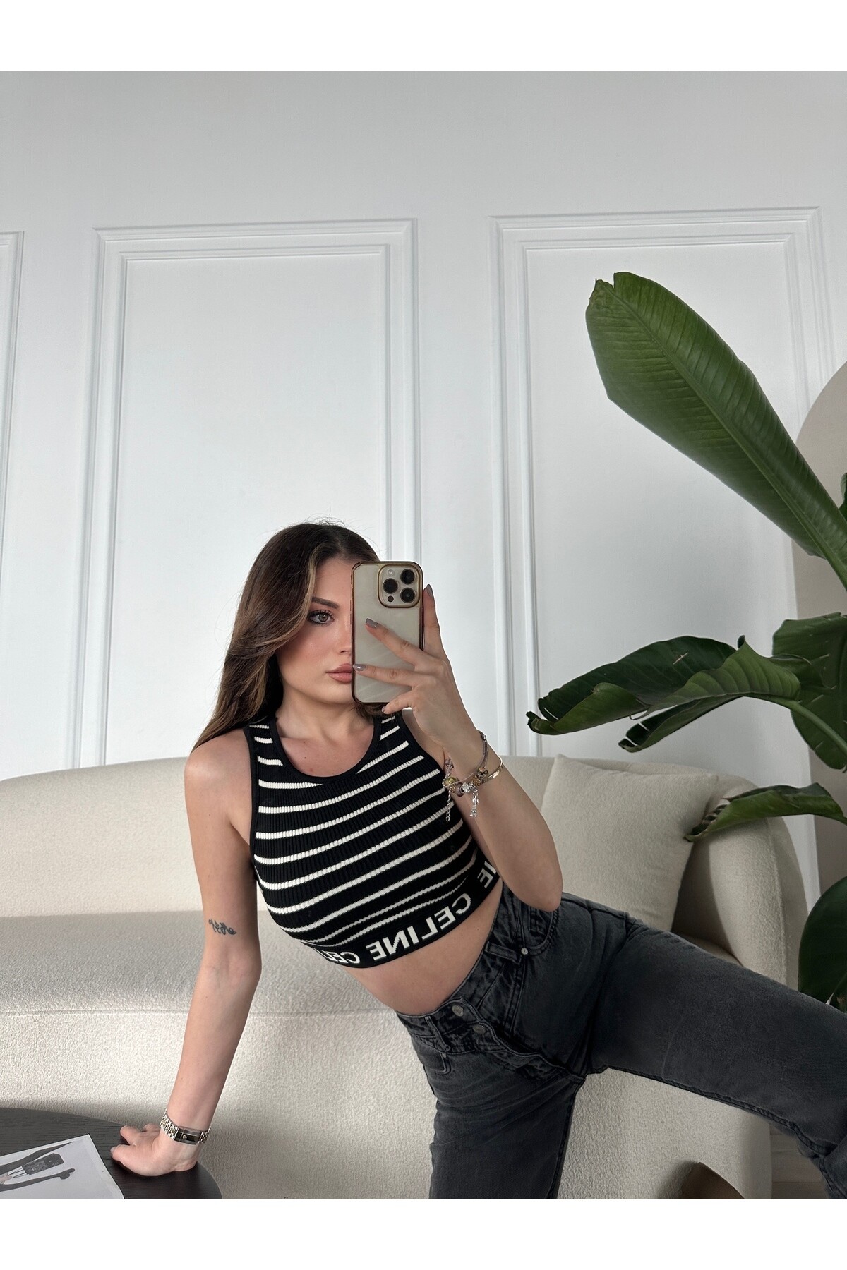 Beli Lastikli Triko Crop Siyah