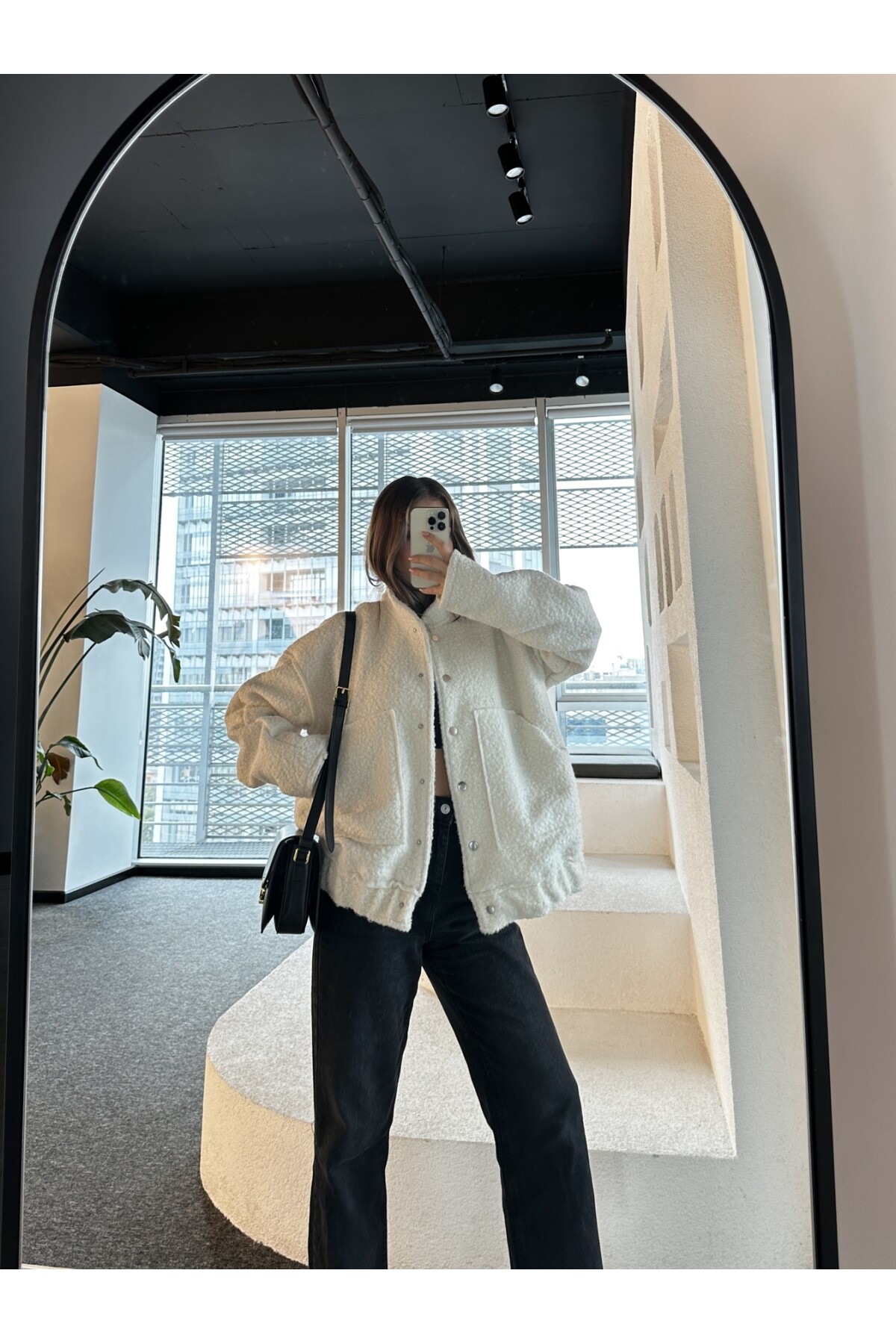 Ekru Büyük Cepli Buklet Bomber Ceket