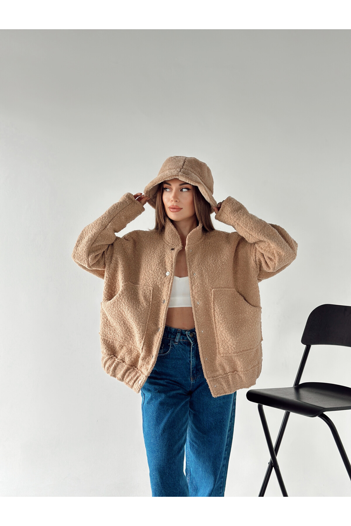 Kahverengi Büyük Cepli Buklet Bomber Ceket