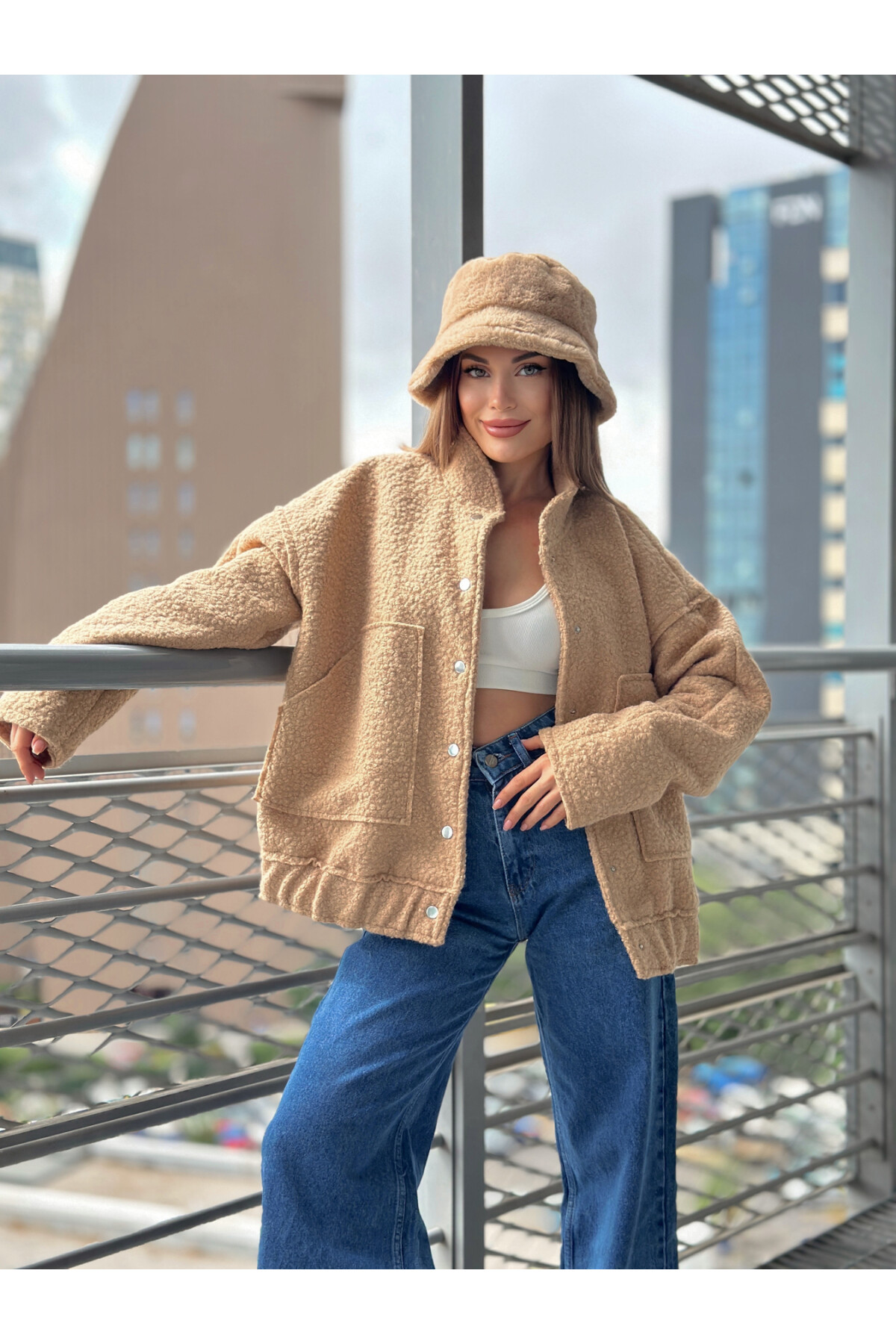 Kahverengi Büyük Cepli Buklet Bomber Ceket