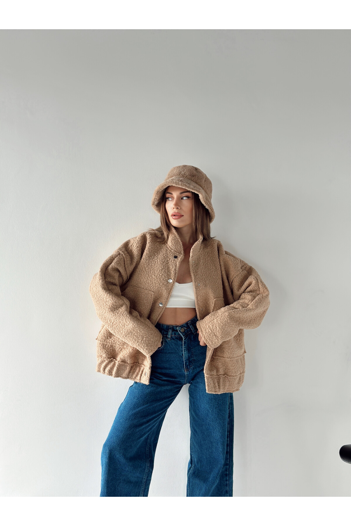 Kahverengi Büyük Cepli Buklet Bomber Ceket