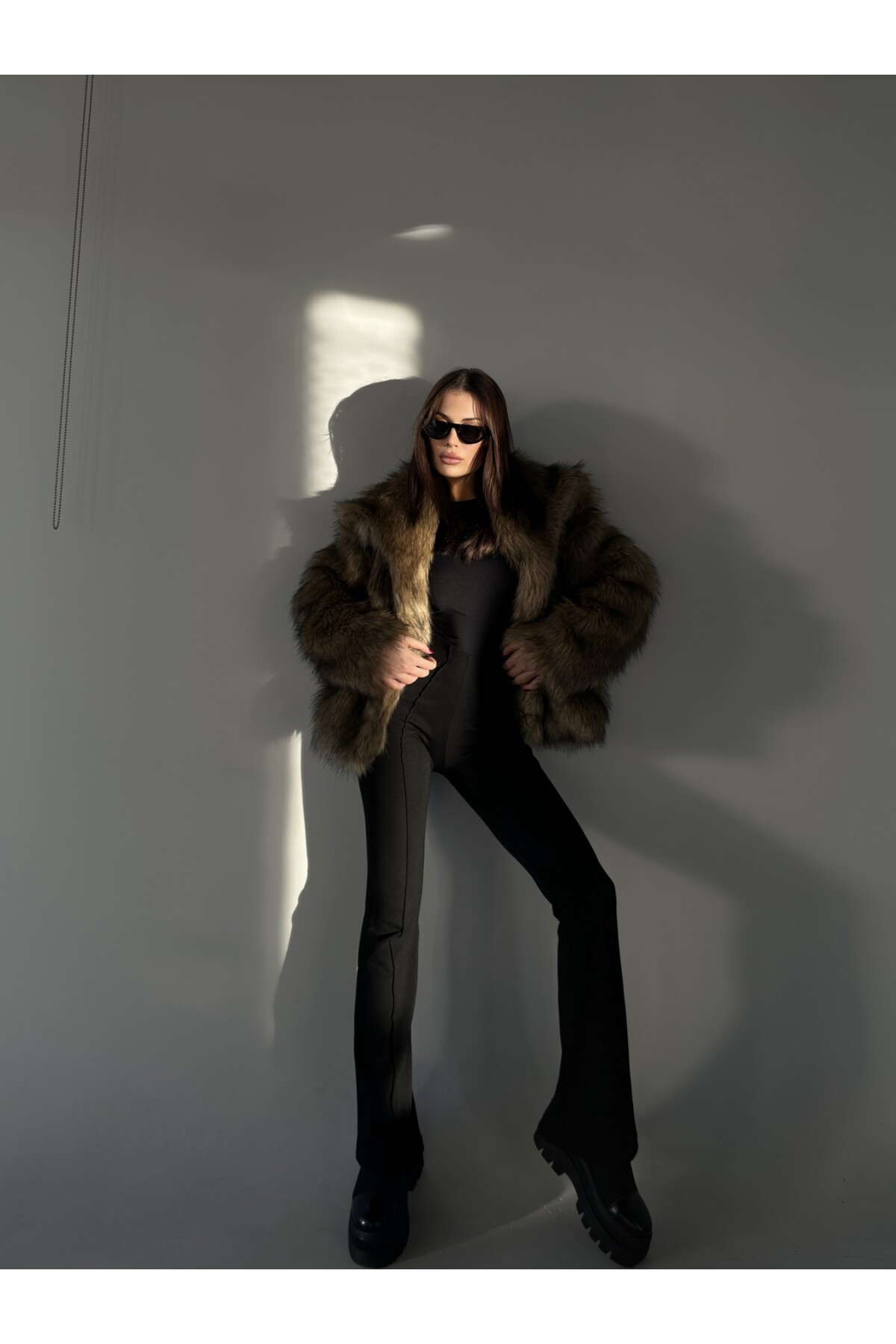 Kahve Siyah Premium Suni Kürk Mont