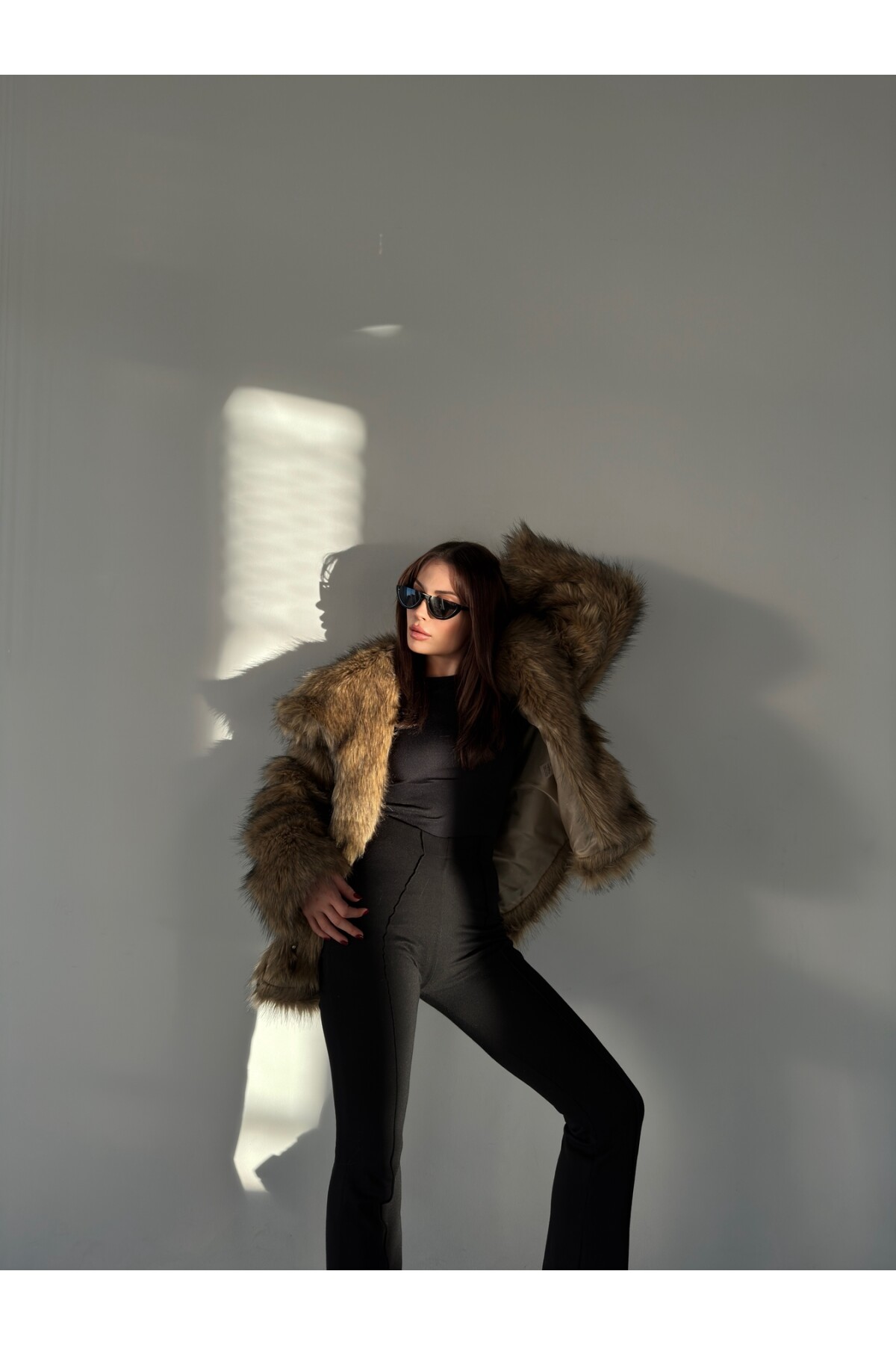 Kahve Siyah Premium Suni Kürk Mont