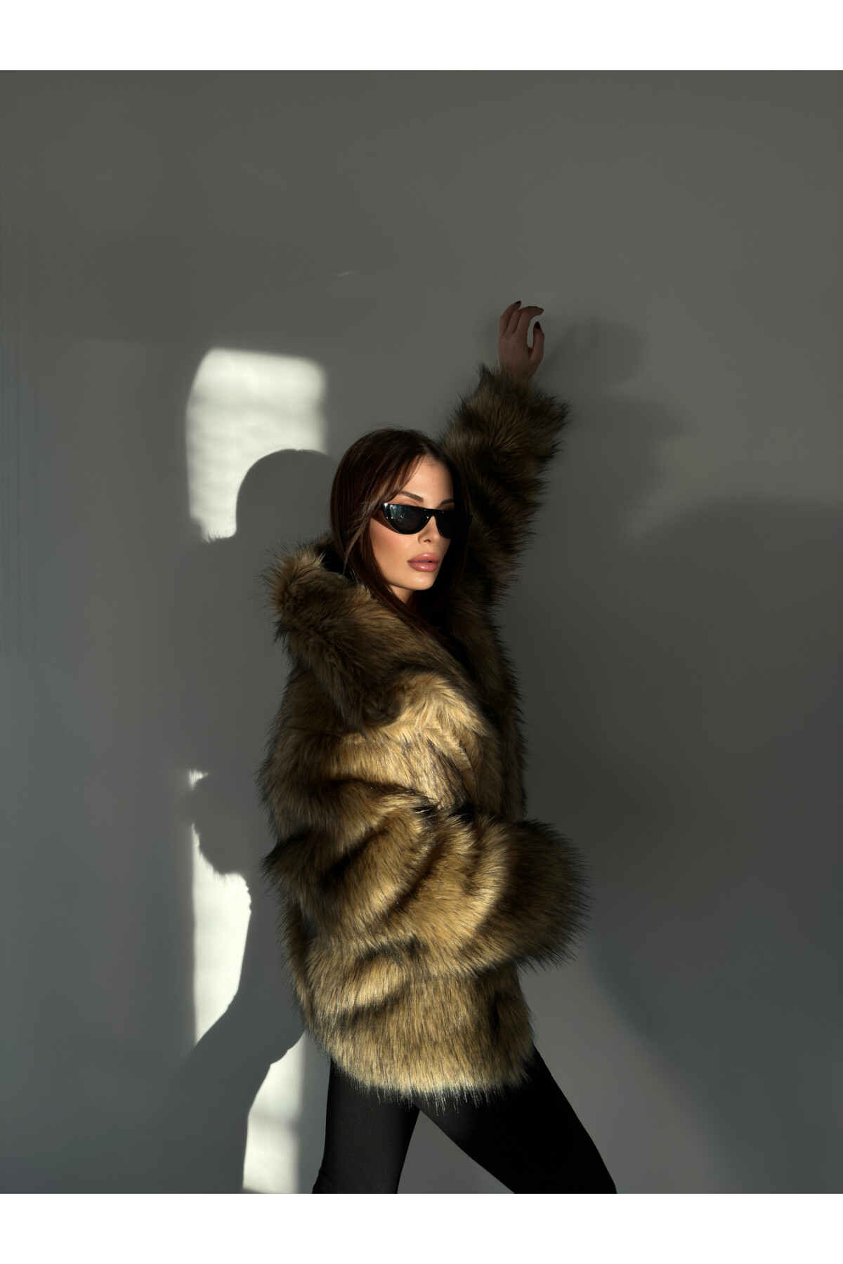 Kahve Siyah Premium Suni Kürk Mont