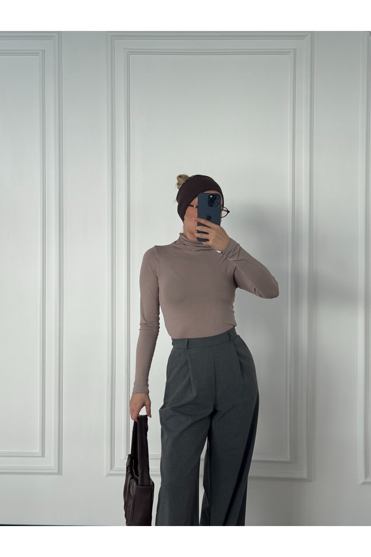 Gri Poliviskon Kumaş Pileli Palazzo Kesim Pantolon