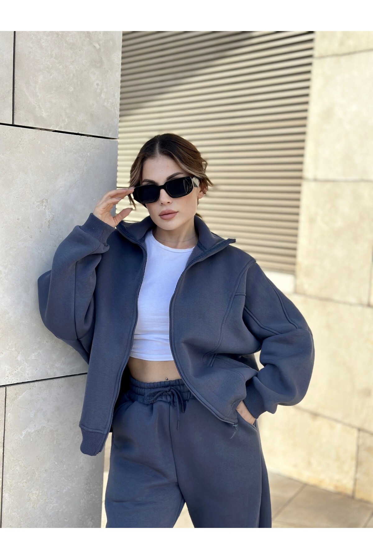 Kadın Antrasit Kolu Parçalı Eşofman Takımı