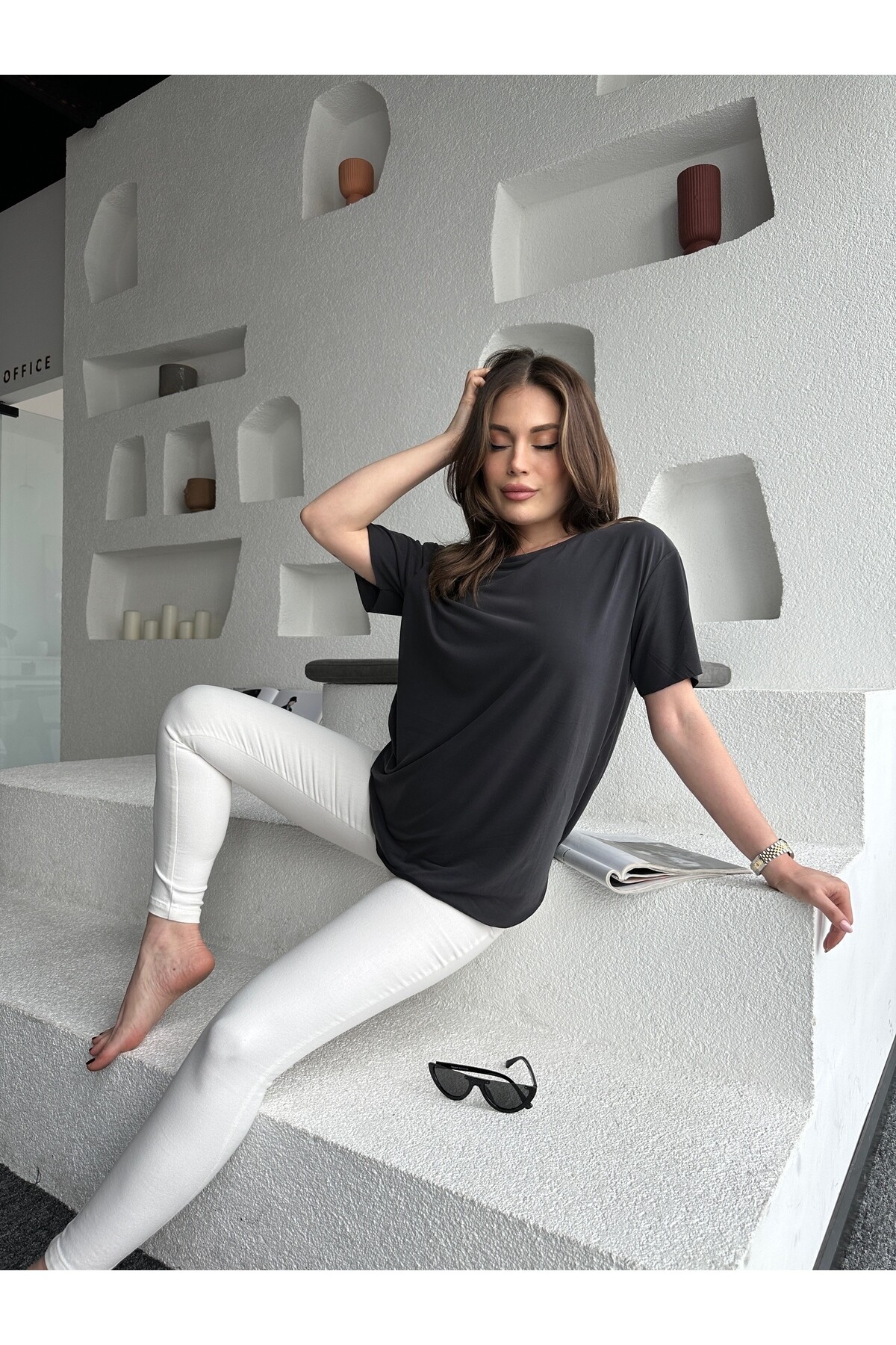 Kadın Antrasit Renk Oysho Kumaş Tişört