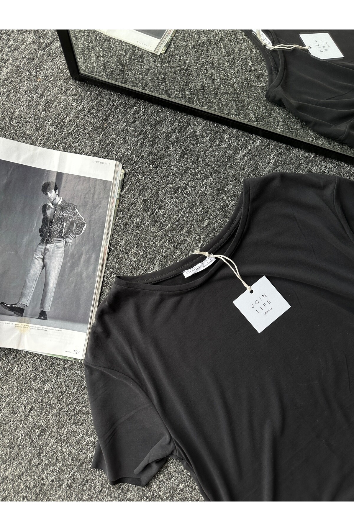 Kadın Antrasit Renk Oysho Kumaş Tişört