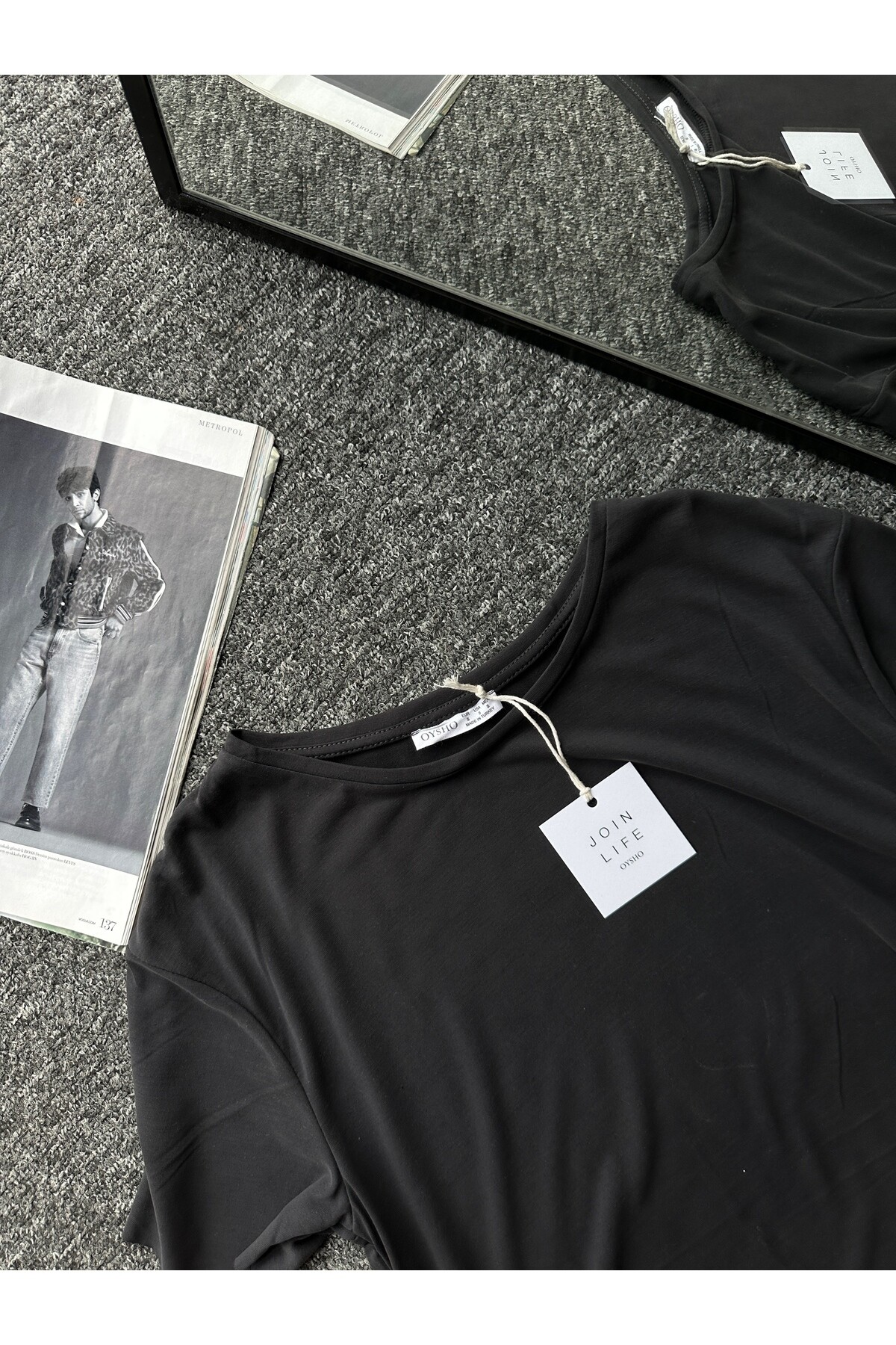 Kadın Antrasit Renk Oysho Kumaş Tişört