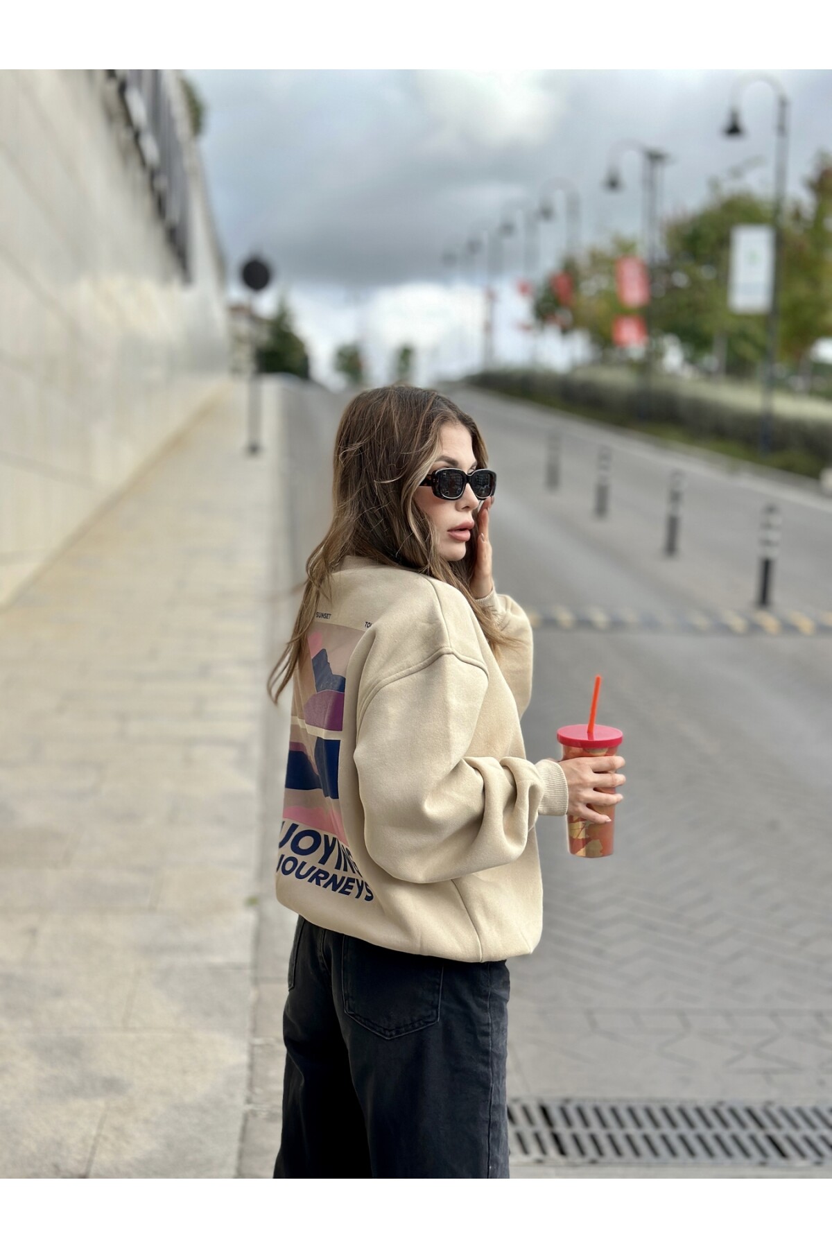 Kadın Basic 3 İplik Şardonlu Oversize Sweatshirt