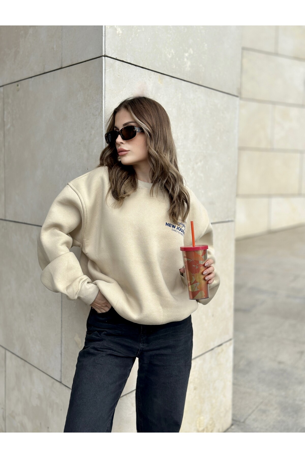 Kadın Basic 3 İplik Şardonlu Oversize Sweatshirt