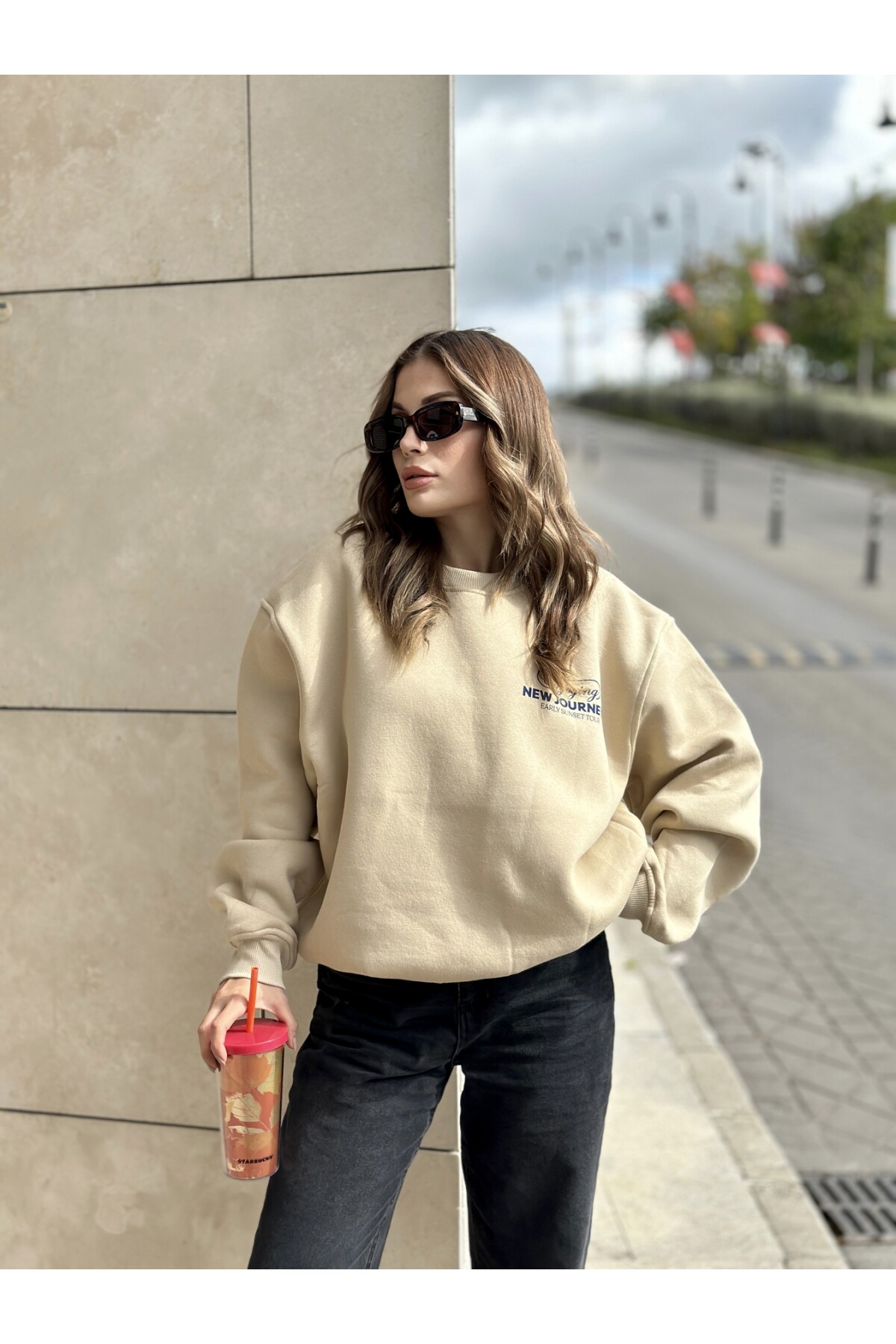 Kadın Basic 3 İplik Şardonlu Oversize Sweatshirt