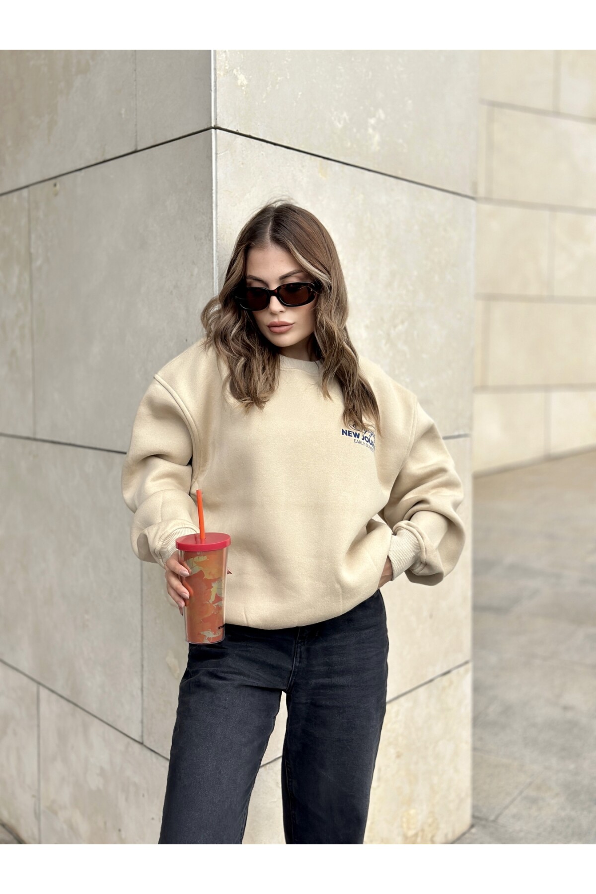Kadın Basic 3 İplik Şardonlu Oversize Sweatshirt